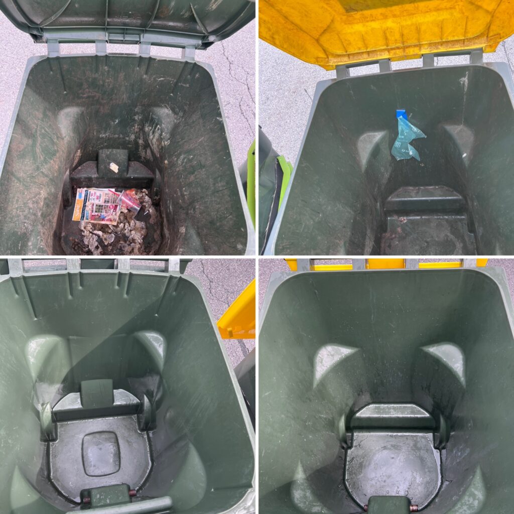 Before and After photos of a Dirty Trash Can